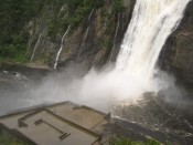 Getting soaked at Montmorency Falls