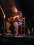 Nicolas Boulerice of Le Vent du Nord, playing with his hurdy gurdy