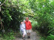 on the trail to Trafalgar Falls amidst tropical downpours