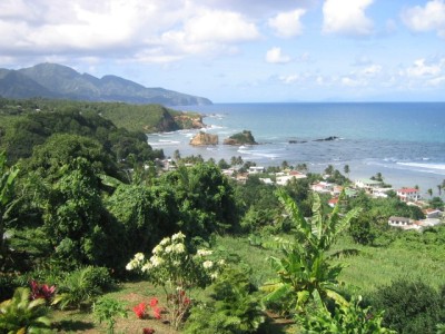 view of the village of Calibishie, seen from our room at Domcan's Guest House