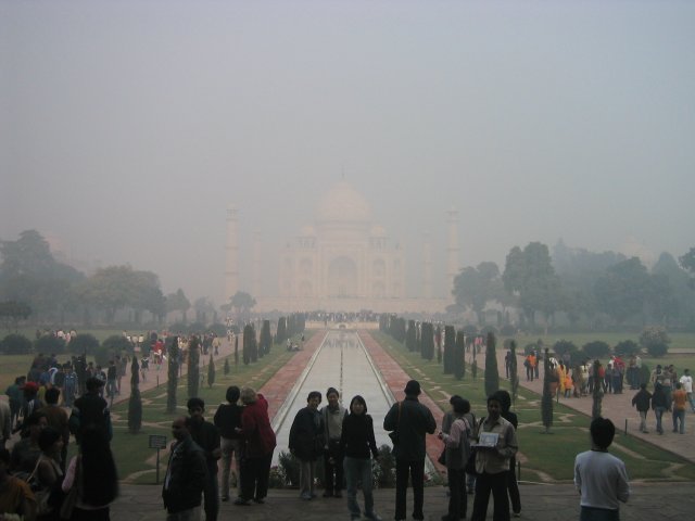 hazy view of the Taj Mahal