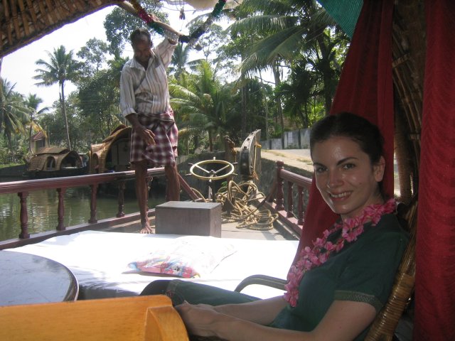 with Captain Babychan on our houseboat, Kerala