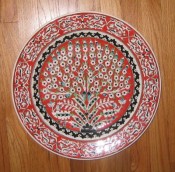 large Turkish plate, Tree of Life design, coral red