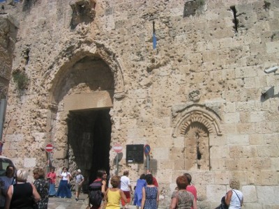 Zion gate into the Old City.  bullet holes everywhere.