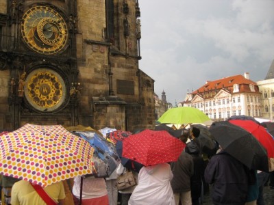The umbrellas were more impressive than the Astrological Clock show.