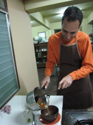 preparing tom kha gai